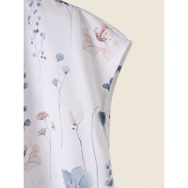 Women Floral Print Button Neck Design Short Sleeve Blouse Women Floral Print Button Neck Design Short Sleeve Blouse