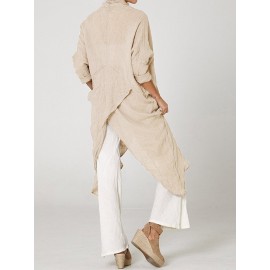 Vintage Long Sleeve Pile Collar Asymmetrical Long Blouse Vintage Long Sleeve Pile Collar Asymmetrical Long Blouse