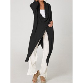 Vintage Long Sleeve Pile Collar Asymmetrical Long Blouse Vintage Long Sleeve Pile Collar Asymmetrical Long Blouse