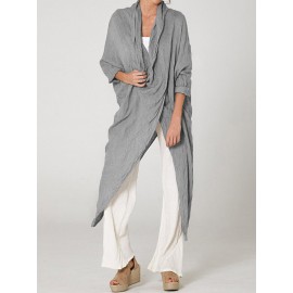 Vintage Long Sleeve Pile Collar Asymmetrical Long Blouse Vintage Long Sleeve Pile Collar Asymmetrical Long Blouse