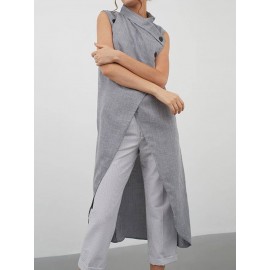 Solid Color Cross Wrap High Low Sleeveless Blouse For Women Solid Color Cross Wrap High Low Sleeveless Blouse For Women