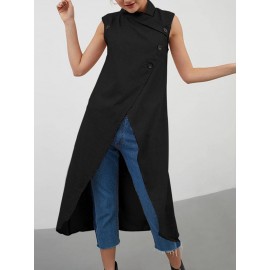 Solid Color Cross Wrap High Low Sleeveless Blouse For Women Solid Color Cross Wrap High Low Sleeveless Blouse For Women