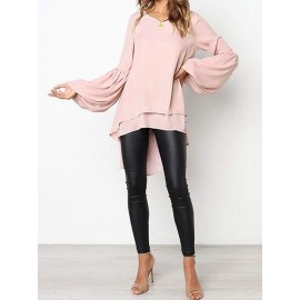 Front Two-layer Lantern Sleeves Long-sleeved Hem Stitching Blouse Front Two-layer Lantern Sleeves Long-sleeved Hem Stitching Blouse