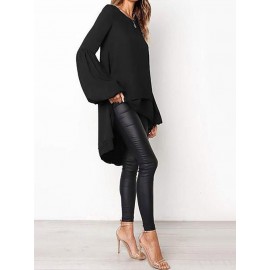 Front Two-layer Lantern Sleeves Long-sleeved Hem Stitching Blouse Front Two-layer Lantern Sleeves Long-sleeved Hem Stitching Blouse