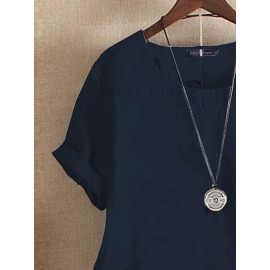 Women Ethnic Paisley Print Patchwork Cotton Short Sleeve Blouse Women Ethnic Paisley Print Patchwork Cotton Short Sleeve Blouse