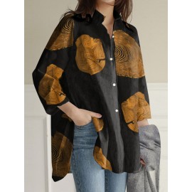 Geometry Print Long Sleeves Casual Loose Blouse With Pockets Geometry Print Long Sleeves Casual Loose Blouse With Pockets