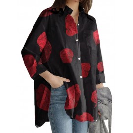 Geometry Print Long Sleeves Casual Loose Blouse With Pockets Geometry Print Long Sleeves Casual Loose Blouse With Pockets