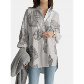 Geometry Print Long Sleeves Casual Loose Blouse With Pockets Geometry Print Long Sleeves Casual Loose Blouse With Pockets