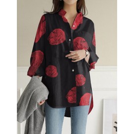 Geometry Print Long Sleeves Casual Loose Blouse With Pockets Geometry Print Long Sleeves Casual Loose Blouse With Pockets