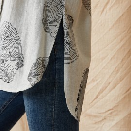 Geometry Print Long Sleeves Casual Loose Blouse With Pockets Geometry Print Long Sleeves Casual Loose Blouse With Pockets
