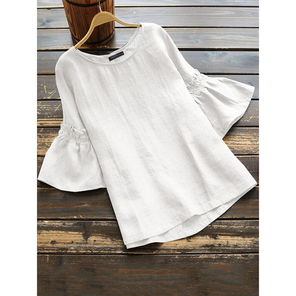 Vintage Frill Short Sleeve Solid Color Blouse Vintage Frill Short Sleeve Solid Color Blouse