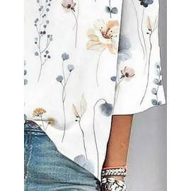 Women Allover Floral Plant Print V-Neck 3/4 Sleeve Blouse Women Allover Floral Plant Print V-Neck 3/4 Sleeve Blouse