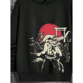 Mens Japanese Ninja Red Sun Print Long Sleeve Hoodies Winter Mens Japanese Ninja Red Sun Print Long Sleeve Hoodies Winter