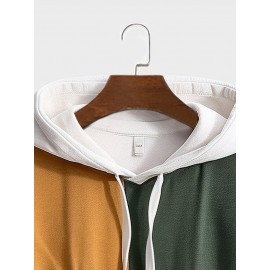 Mens Color Block Patchwork Kangaroo Pocket Loose Drawstring Hoodies Winter Mens Color Block Patchwork Kangaroo Pocket Loose Drawstring Hoodies Winter