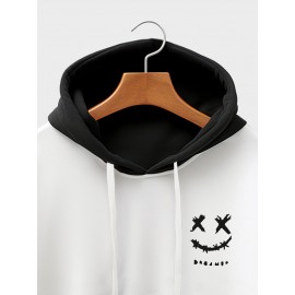 Mens Monochrome Smile Ethnic Geometric Print Patchwork Drawstring Hoodies Winter Mens Monochrome Smile Ethnic Geometric Print Patchwork Drawstring Hoodies Winter