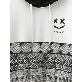 Mens Monochrome Smile Ethnic Geometric Print Patchwork Drawstring Hoodies Winter Mens Monochrome Smile Ethnic Geometric Print Patchwork Drawstring Hoodies Winter