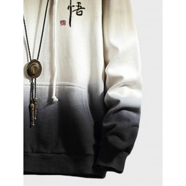Mens Chinese Character Ombre Print Loose Drawstring Hoodies Winter Mens Chinese Character Ombre Print Loose Drawstring Hoodies Winter
