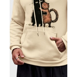 Mens Cute Cat Print Kangaroo Pocket Casual Drawstring Hoodies Winter Mens Cute Cat Print Kangaroo Pocket Casual Drawstring Hoodies Winter