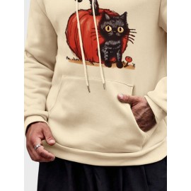 Mens Cartoon Pumpkin Cat Print Kangaroo Pocket Drawstring Hoodies Winter Mens Cartoon Pumpkin Cat Print Kangaroo Pocket Drawstring Hoodies Winter