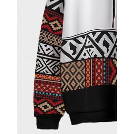 Mens Smile Ethnic Geometric Print Patchwork Long Sleeve Hoodies Winter Mens Smile Ethnic Geometric Print Patchwork Long Sleeve Hoodies Winter