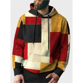 Mens Color Block Kangaroo Pocket Loose Drawstring Hoodies Winter Mens Color Block Kangaroo Pocket Loose Drawstring Hoodies Winter