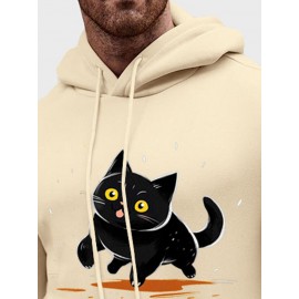 Mens Cartoon Cat Print Kangaroo Pocket Loose Drawstring Hoodies Winter Mens Cartoon Cat Print Kangaroo Pocket Loose Drawstring Hoodies Winter
