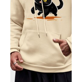 Mens Cartoon Cat Print Kangaroo Pocket Loose Drawstring Hoodies Winter Mens Cartoon Cat Print Kangaroo Pocket Loose Drawstring Hoodies Winter