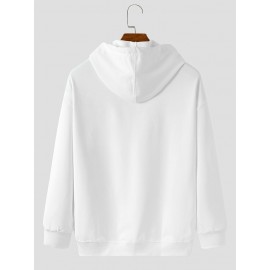 Mens Chinese Character Ink Print Loose Drawstring Hoodies Winter Mens Chinese Character Ink Print Loose Drawstring Hoodies Winter