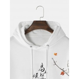 Mens Chinese Character Ink Print Loose Drawstring Hoodies Winter Mens Chinese Character Ink Print Loose Drawstring Hoodies Winter