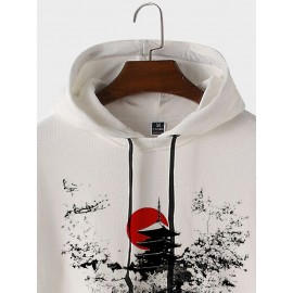 Mens Japanese Landscape Print Contrast Patchwork Drawstring Hoodies Winter Mens Japanese Landscape Print Contrast Patchwork Drawstring Hoodies Winter